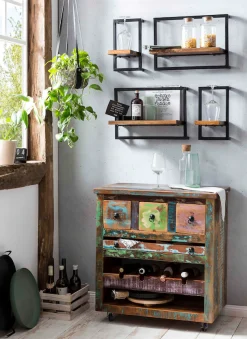 SIT Wandregal »Regal PANAMA – Industrial Regal aus Mango‑Holz & Altmetall« Wandregal aus Mango‑Holz & Altmetall für vielseitigen Stauraum