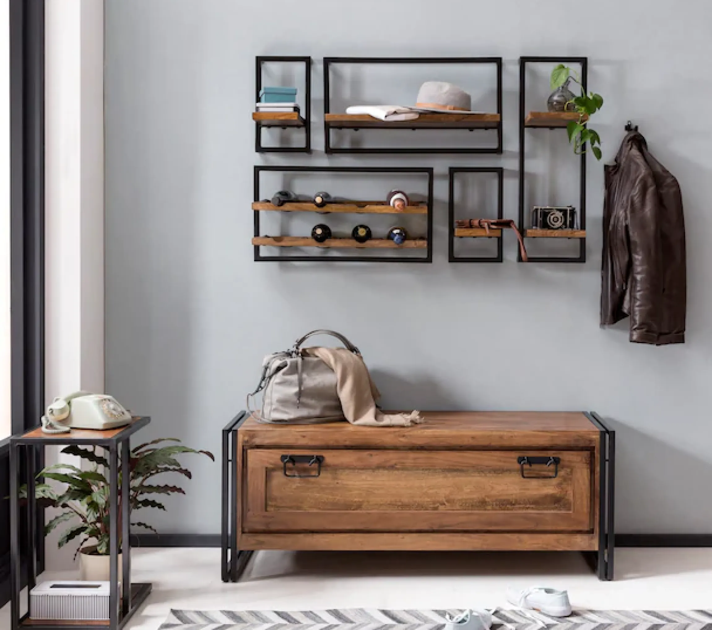 SIT Wandregal »Regal PANAMA – Industrial Regal aus Mango‑Holz & Altmetall« Wandregal aus Mango‑Holz & Altmetall für vielseitigen Stauraum