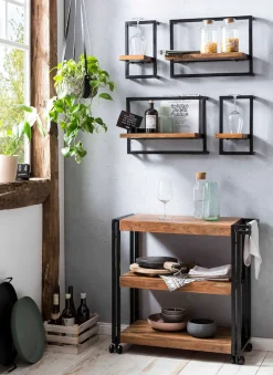 SIT Wandregal »Regal PANAMA – Industrial Regal aus Mango‑Holz & Altmetall« Wandregal aus Mango‑Holz & Altmetall für vielseitigen Stauraum