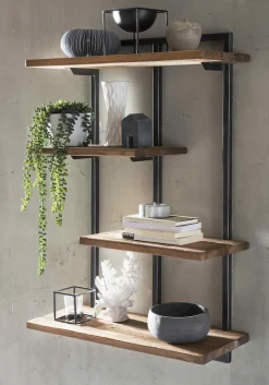 SIT Wandregal »ROMANTEAKA Hängeregal aus Teakholz mit 4 Böden im Industrial-Stil« Recyceltes Teakholz im modernen Industrial-Design
