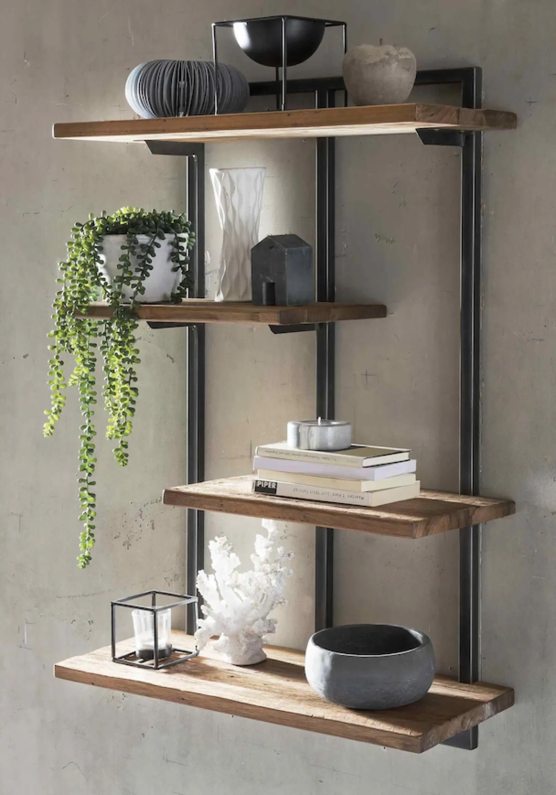 SIT Wandregal »ROMANTEAKA Hängeregal aus Teakholz mit 4 Böden im Industrial-Stil« Recyceltes Teakholz im modernen Industrial-Design
