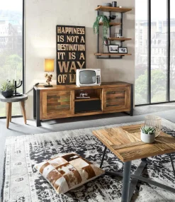 SIT Wandregal »ROMANTEAKA Hängeregal aus Teakholz mit 4 Böden im Industrial-Stil« Recyceltes Teakholz im modernen Industrial-Design
