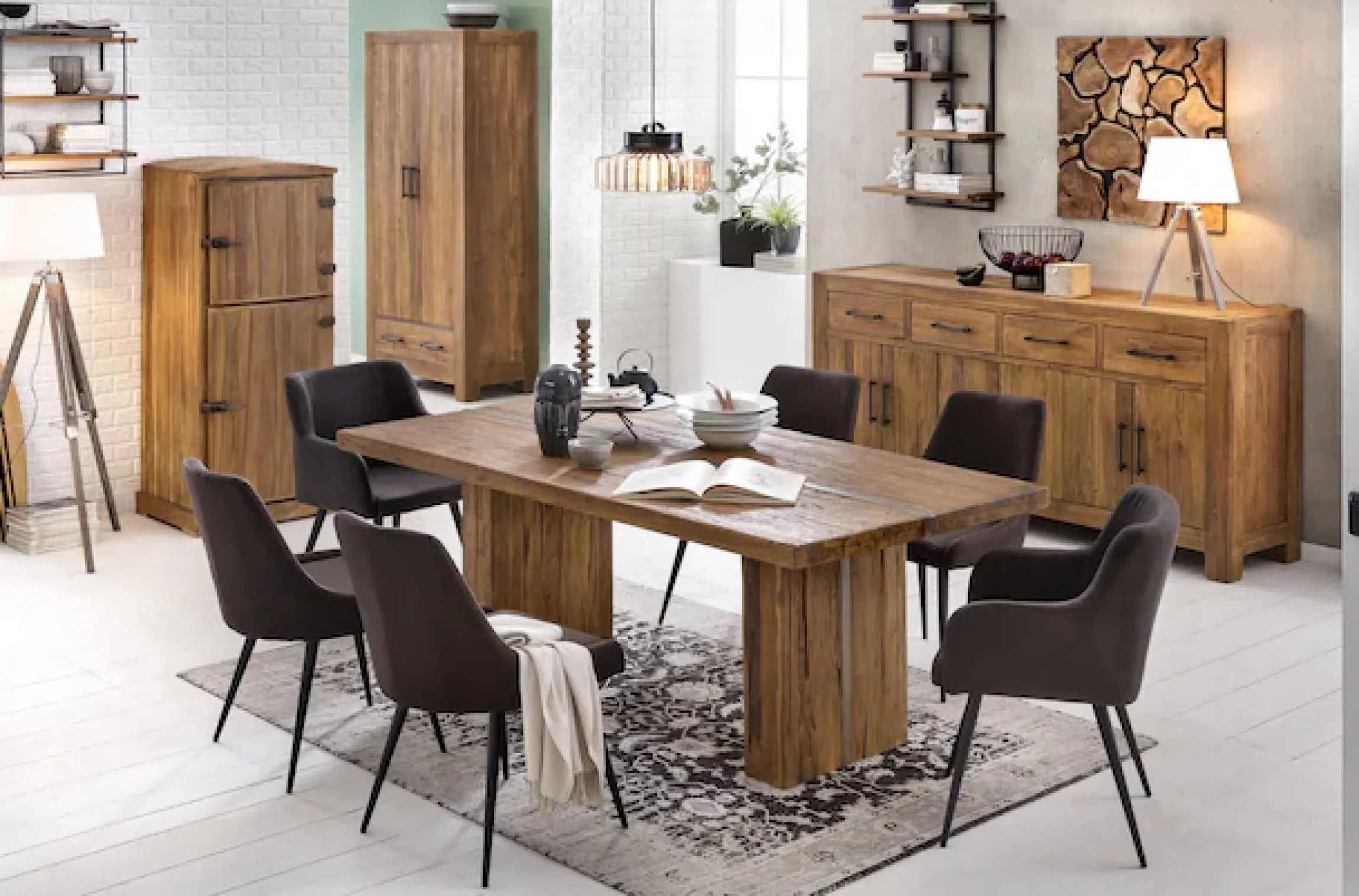 SIT Wandregal »ROMANTEAKA Hängeregal aus Teakholz mit 4 Böden im Industrial-Stil« Recyceltes Teakholz im modernen Industrial-Design