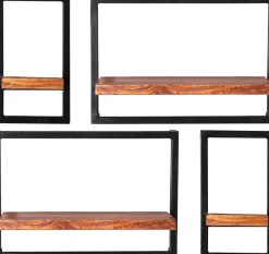 SIT Wandregal »Set PANAMA – 4-teiliges Industrial Regalset aus Mangoholz« Set, 4 Stk. tlg. Industrial-Regalset, 4 tlg., aus Mangoholz & Metall im Factory-Look