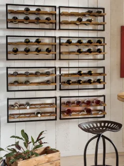 SIT Weinregal »Wandregal PANAMA – Industrial Regal aus Mango‑Holz & Altmetall« Weinregal für 8 Flaschen