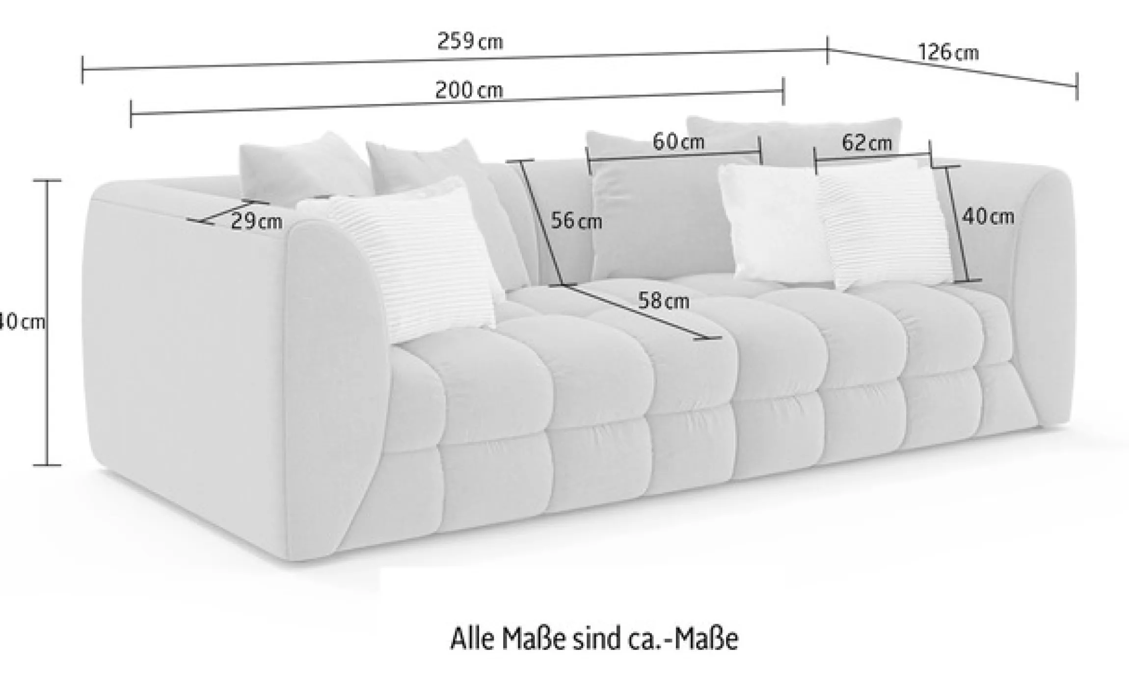 s.Oliver Big-Sofa »COBBO 3-Sitzer Design-Sofa Bubble-Optik, Maße B/T/H: 259/126/104 cm« mit vielen Kissen, moderne Steppung und hoher Sitzkomfort