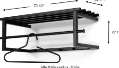 Spinder Design Garderobenleiste »MARCO« Wandgarderobe aus Stahl mit 5 Haken, Hutablage und Kleiderstange