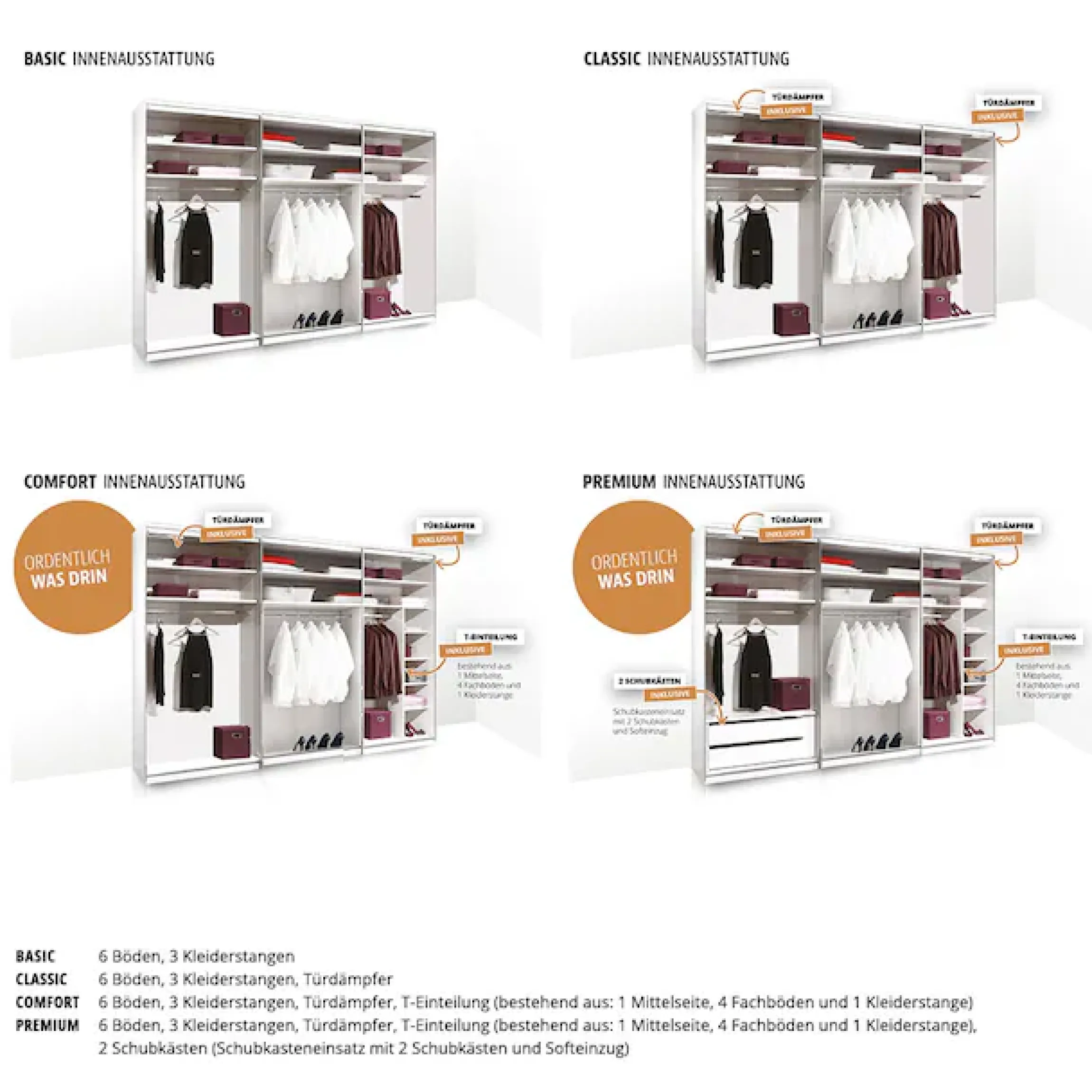 STAUD Schwebetürenschrank »Sinfonie Plus, edles Design in hochwertiger Qualität, Made in Germany« Mittelband in Mattglas und vier verschiedenen Ausstattungsvarianten