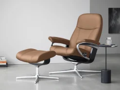 Stressless® Relaxsessel »Consul« Set, Relaxsessel mit Hocker,mit Hocker, mit Cross Base, Größe S, M & L, Holzakzent Schwarz