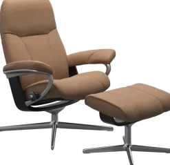 Stressless® Relaxsessel »Consul« Set, Relaxsessel mit Hocker,mit Hocker, mit Cross Base, Größe S, M & L, Holzakzent Schwarz