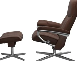Stressless® Relaxsessel »Consul« Set, Relaxsessel mit Hocker,mit Hocker, mit Cross Base, Größe S, M & L, Holzakzent Braun