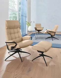Stressless® Relaxsessel »London« Set, Relaxsessel mit Hocker,mit Hocker, High Back, mit Star Base, Gestell Schwarz