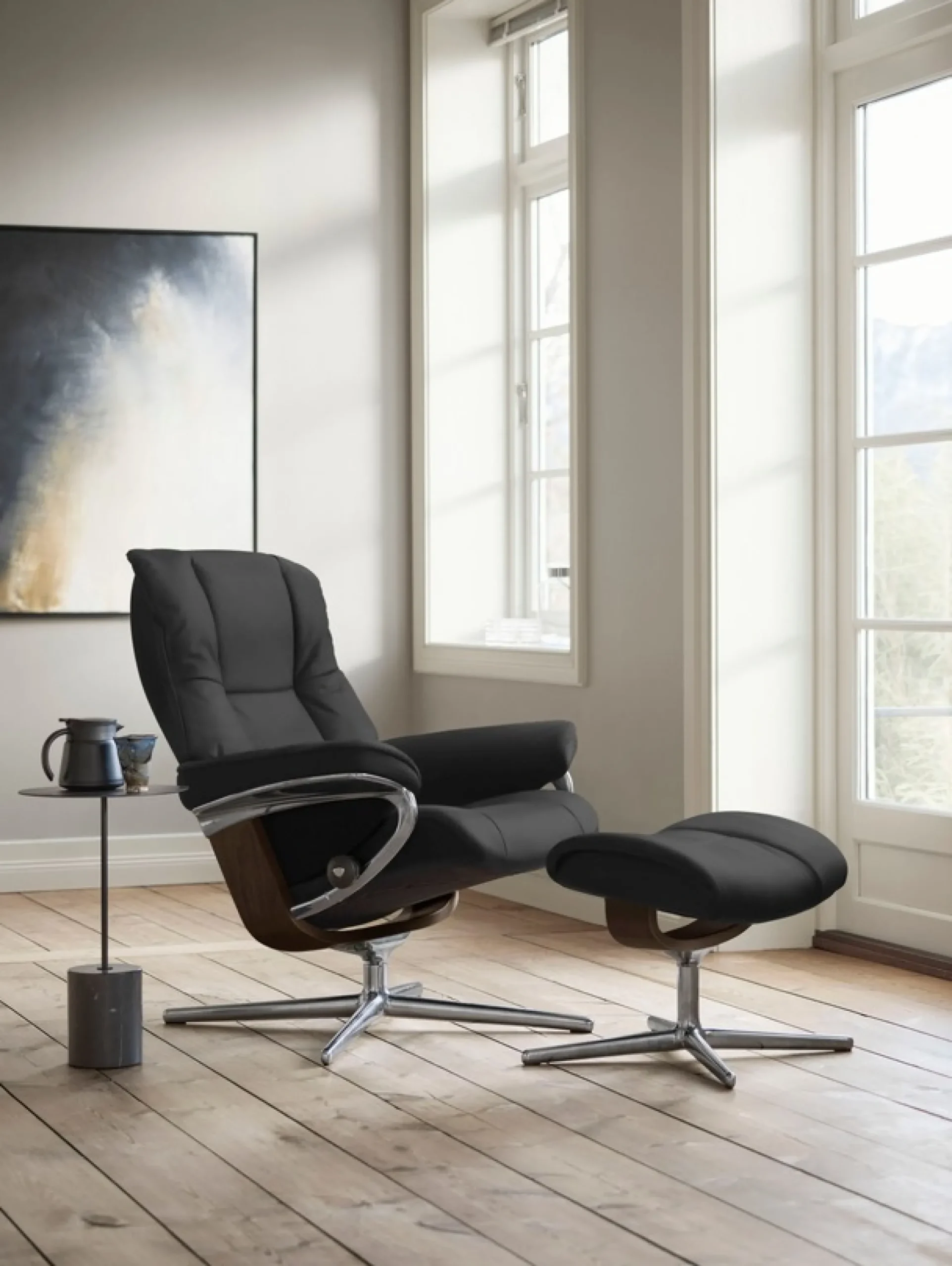 Stressless® Relaxsessel »Mayfair« Set, Relaxsessel mit Hocker,mit Hocker, mit Cross Base, Größe S, M & L, Holzakzent Braun