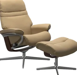 Stressless® Relaxsessel »Sunrise« Set, Relaxsessel mit Hocker,mit Hocker, mit Cross Base, Größe S, M & L, Holzakzent Braun