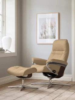 Stressless® Relaxsessel »Sunrise« Set, Relaxsessel mit Hocker,mit Hocker, mit Cross Base, Größe S, M & L, Holzakzent Braun