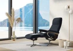 Stressless® Relaxsessel »View« Set, Relaxsessel mit Hocker,mit Hocker, mit Cross Base, Größe S, M & L, Holzakzent Braun