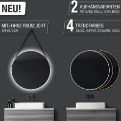 Talos LED-Lichtspiegel rund, mit indirekter LED Beleuchtung, matt Ø 80 cm