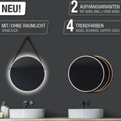 Talos LED-Lichtspiegel rund, mit indirekter LED Beleuchtung, matt Ø 50 cm