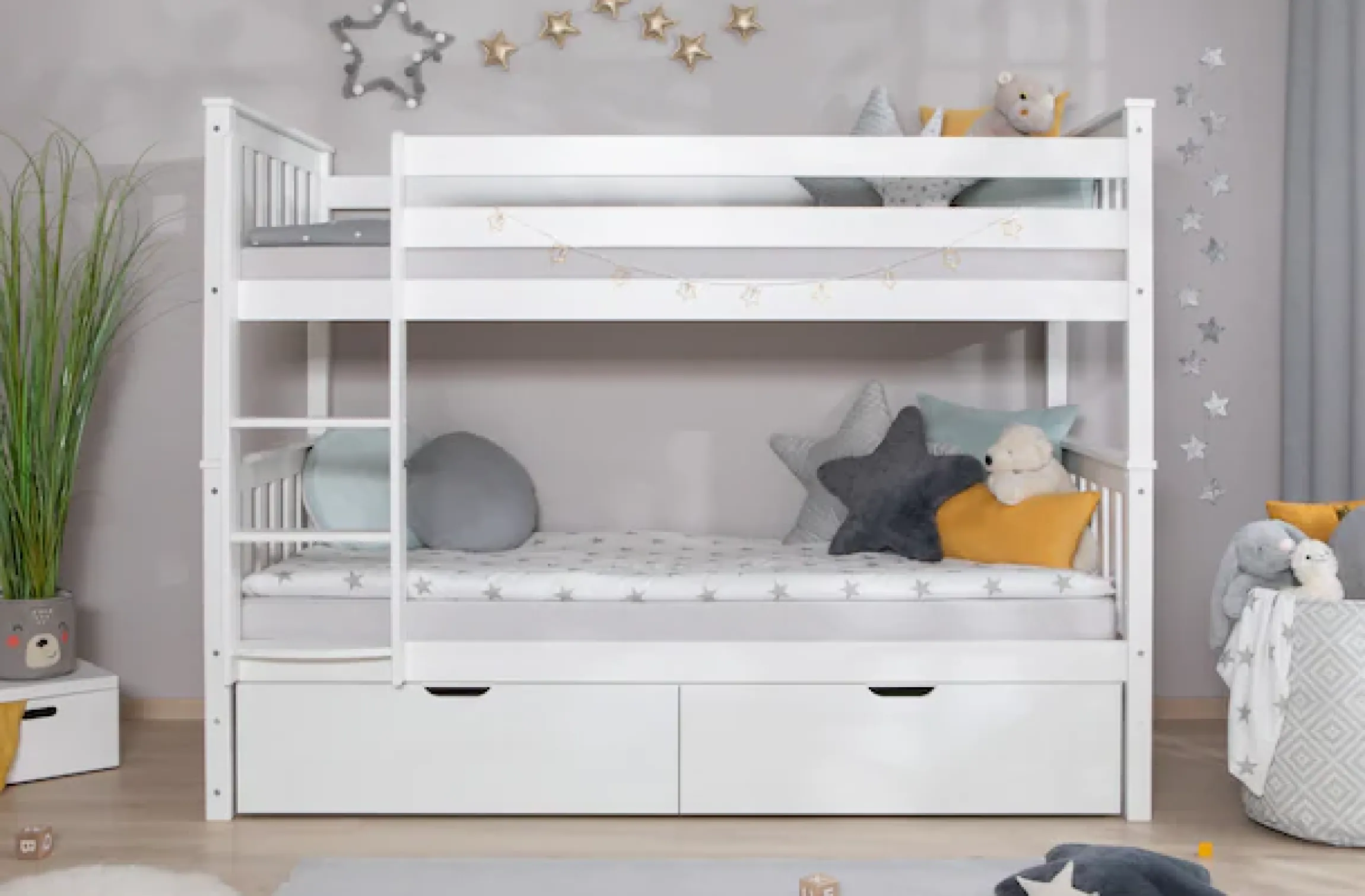 Ticaa Etagenbett »Sammy« mit Rollrost und Schubkästen »Melanie«, Kiefer