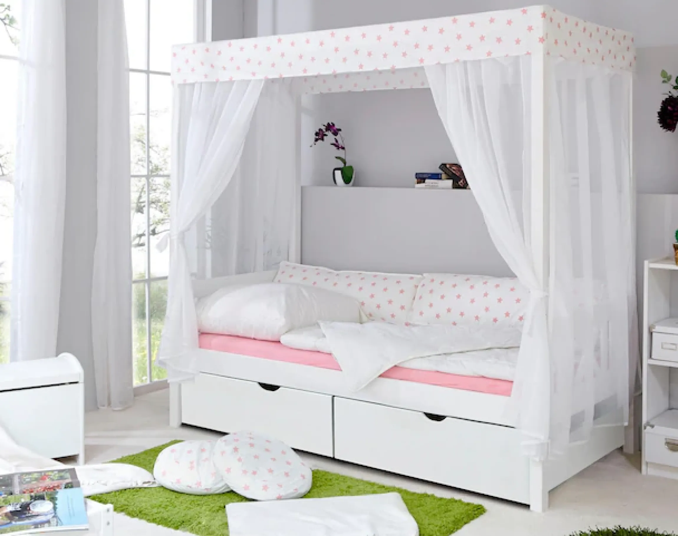Ticaa Himmelbett »Lino« Himmelbett, inkl. Schubkasten und Rollrost