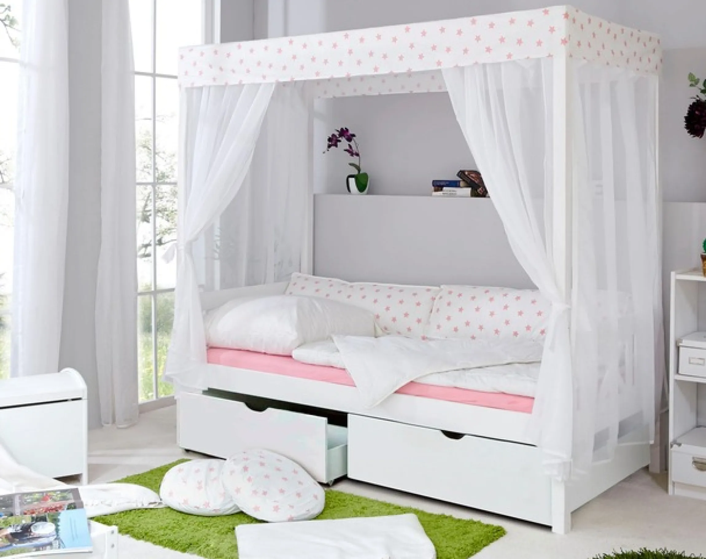 Ticaa Himmelbett »Lino« Himmelbett, inkl. Schubkasten und Rollrost