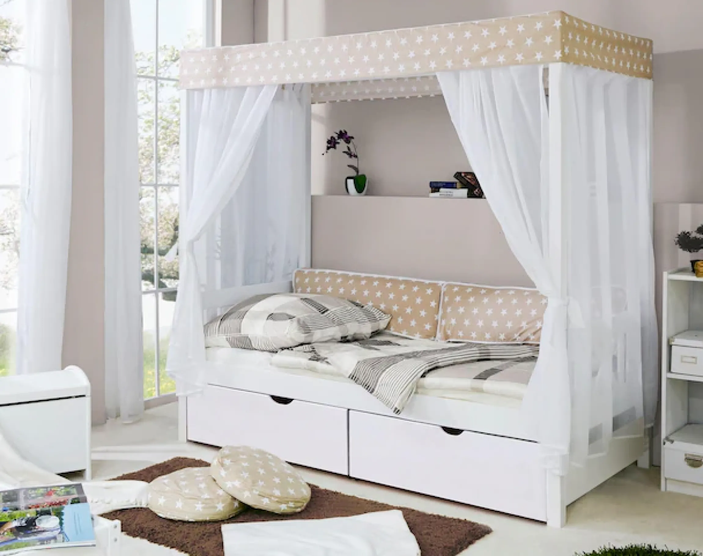Ticaa Himmelbett »Lino« Himmelbett, inkl. Schubkasten und Rollrost
