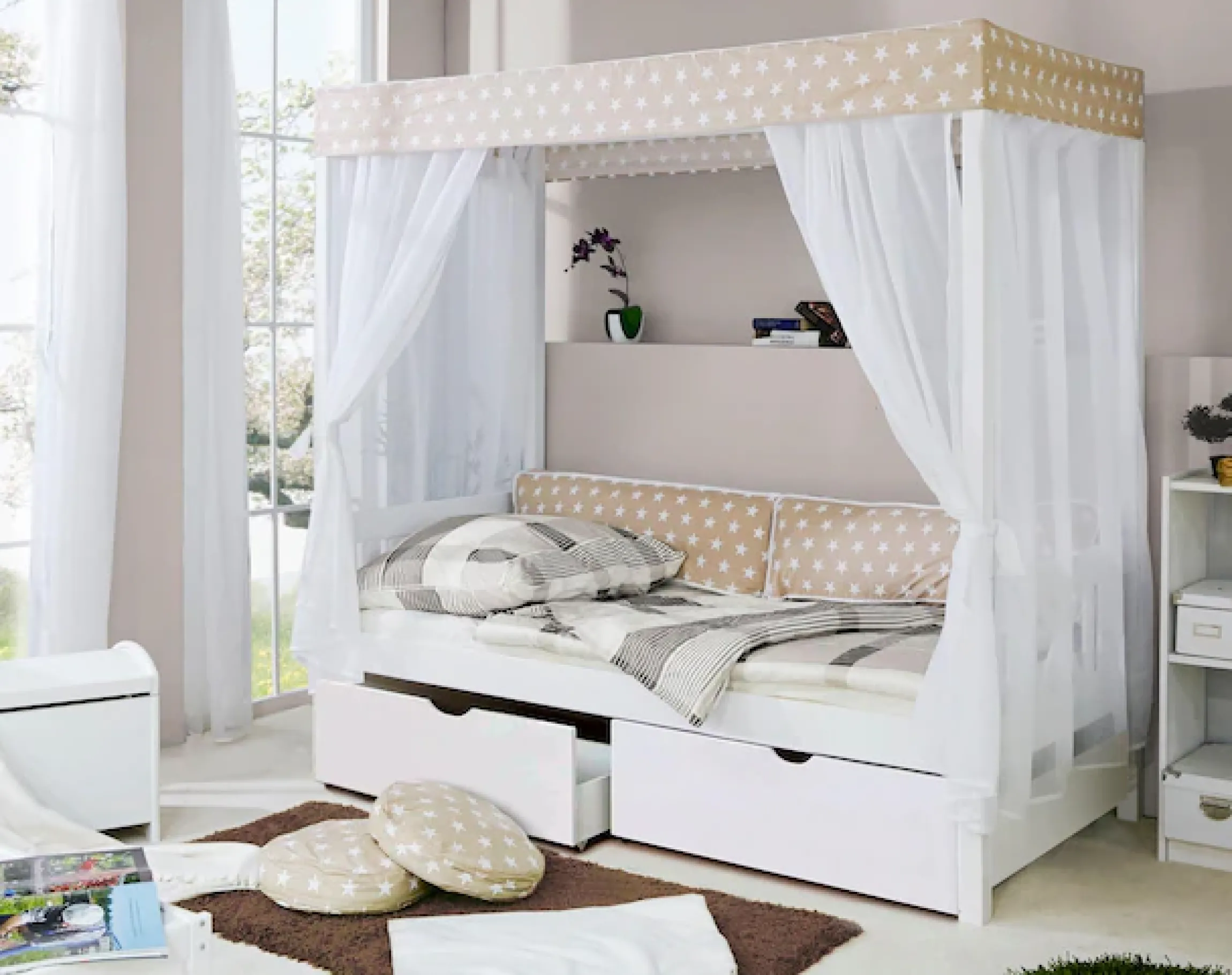 Ticaa Himmelbett »Lino« Himmelbett, inkl. Schubkasten und Rollrost