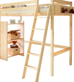 Ticaa Hochbett mit Rollrost in 2 Breiten, Kiefer