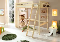 Ticaa Hochbett mit Rollrost in 2 Breiten, Kiefer