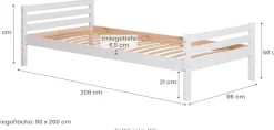 Ticaa Jugendbett Futonbett in diversen Breiten, Kiefer, mit Rollrost