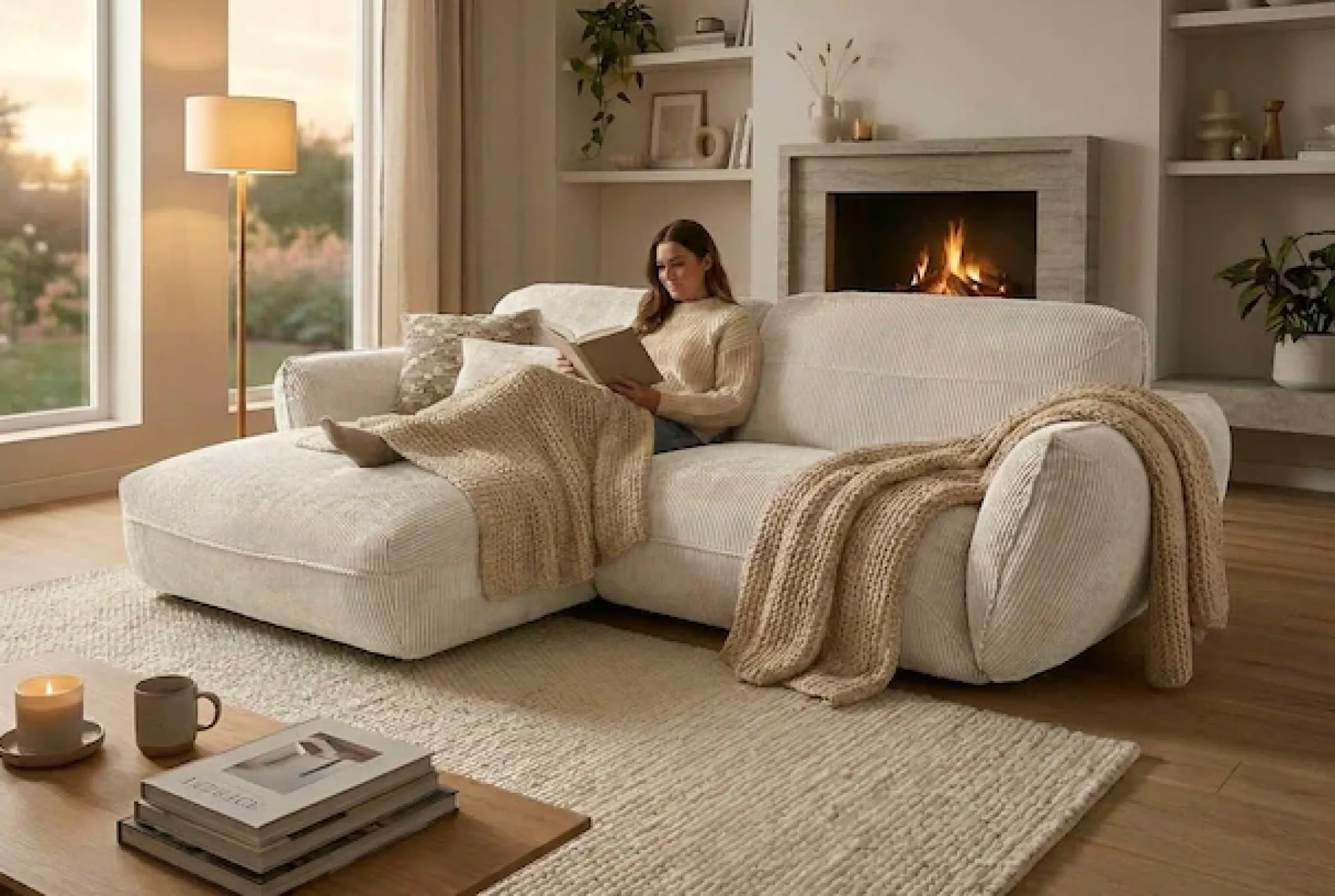 TRENDMANUFAKTUR Ecksofa »Be Chilled, modernes Lounge-Design mit stilvoller Kedernaht« mit softem Sitzkomfort, in hochwertigem Cord mit weicher Haptik