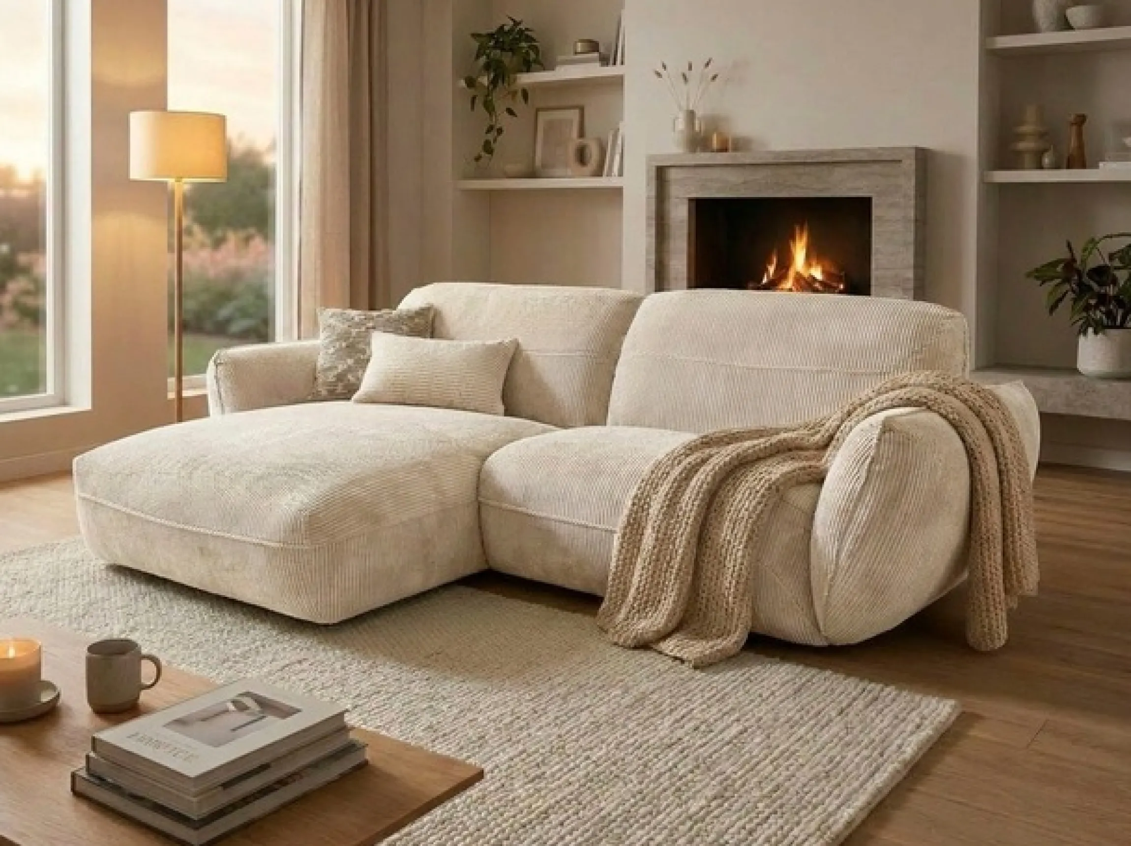 TRENDMANUFAKTUR Ecksofa »Be Chilled, modernes Lounge-Design mit stilvoller Kedernaht« mit softem Sitzkomfort, in hochwertigem Cord mit weicher Haptik