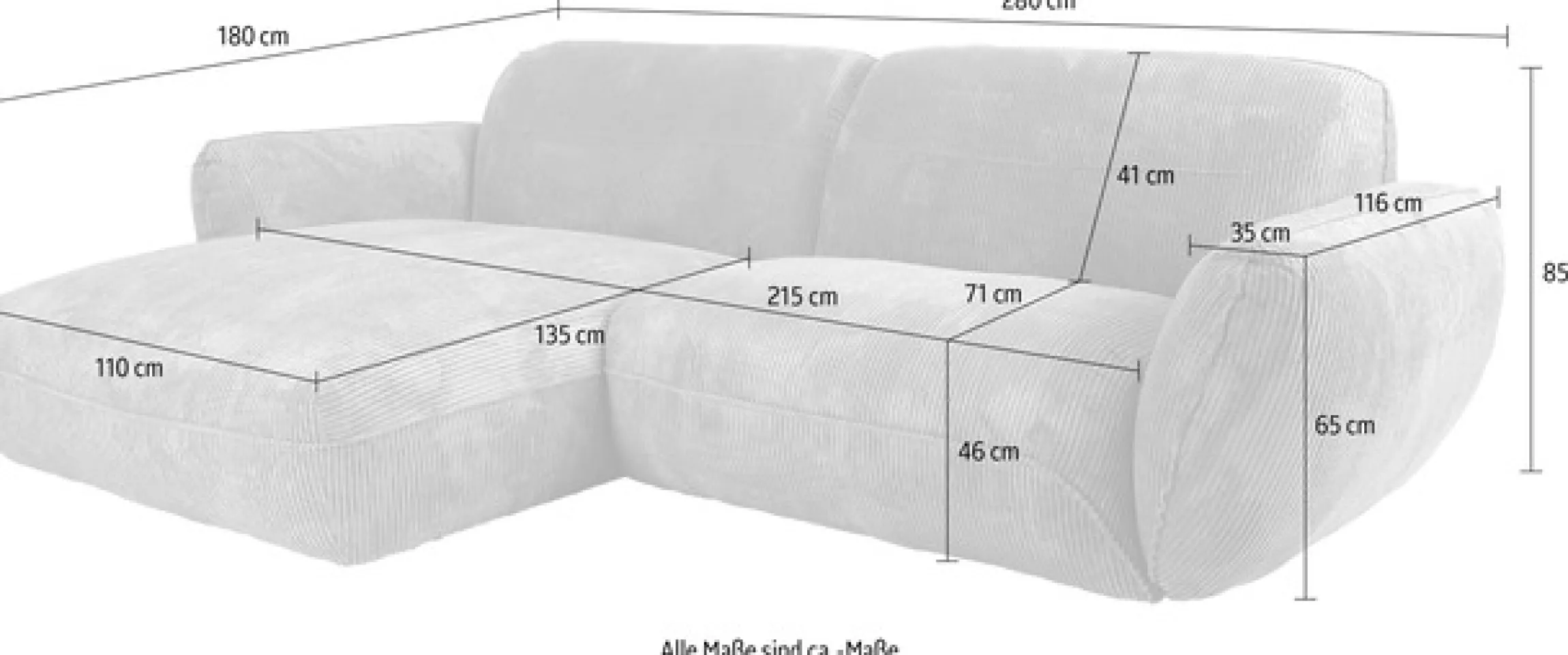TRENDMANUFAKTUR Ecksofa »Be Chilled, modernes Lounge-Design mit stilvoller Kedernaht« mit softem Sitzkomfort, in hochwertigem Cord mit weicher Haptik