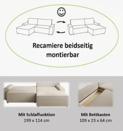 TRENDMANUFAKTUR Ecksofa »Challenge, Schlafsofa mit Bettkasten, Couch in L-Form, Breite 245 cm« Recamiere beidseitig montierbar, auch in trendigem Cordstoff