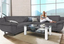 TRENDMANUFAKTUR Ecksofa »Rondo wahlweise mit Schlaffunktion, 267x247 cm (BxT), breite Armlehnen« L-Form, wahlweise mit Federkern bestellbar, Füße schwarz