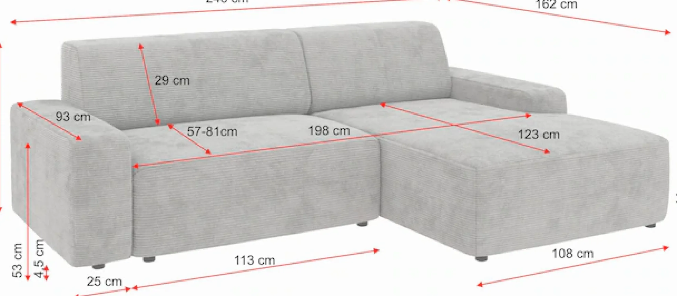 TRENDMANUFAKTUR Ecksofa »Wien, wahlweise mit Sitzvorschub und Bettkasten, Breite 246 cm« L-Form, in trendigem Cordstoff