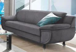 TRENDMANUFAKTUR 3-Sitzer »Rondo, Breite 207 cm, breite Armlehnen, Füße schwarz« Big-Sofa wahlweise mit Federkern, in verschiedenen Bezügen bestellbar