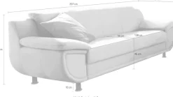 TRENDMANUFAKTUR 3-Sitzer »Rondo, Breite 207 cm, breite Armlehnen, Füße schwarz« Big-Sofa wahlweise mit Federkern, in verschiedenen Bezügen bestellbar