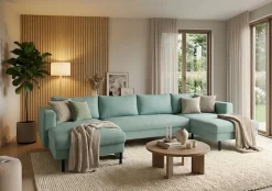 TRENDMANUFAKTUR Wohnlandschaft »Amazing II, wahlw. mit Schlaffunktion & Bettkasten, Fuß schwarz« Sofa in U-Form, in Cord, Struktur LEO o. Struktur LINO, Breite 305 cm