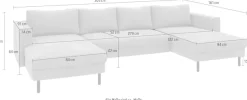 TRENDMANUFAKTUR Wohnlandschaft »Amazing II, wahlw. mit Schlaffunktion & Bettkasten, Fuß schwarz« Sofa in U-Form, in Cord, Struktur LEO o. Struktur LINO, Breite 305 cm