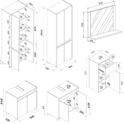 VCM Badmöbel-Set »4-tlg. Badmöbel Set Komplett Badschrank CosilaL« 4 Stk. tlg.
