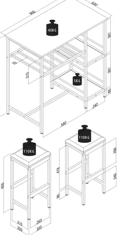 VCM Bartisch »3 tlg. Set Bartisch Bistrotisch Barhocker Kolari« 3 Stk. tlg.