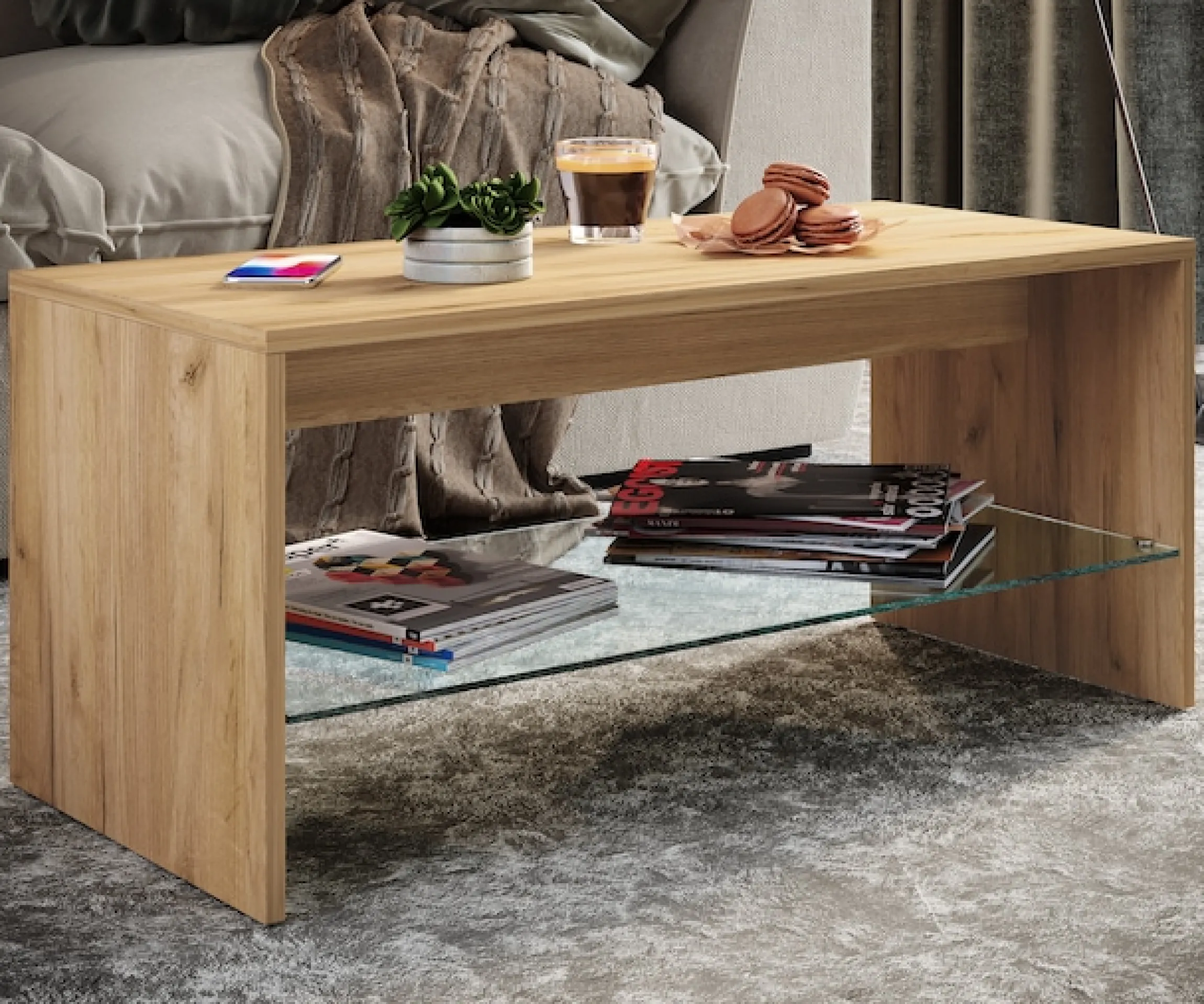 VCM Couchtisch »Holz Sofatisch Couchtisch Glas Wisal« 1 Stk. tlg.