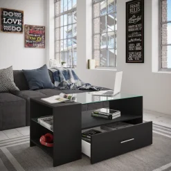 VCM Couchtisch »Holz Sofatisch Couchtisch Schublade Glas Tindala« 1 Stk. tlg.