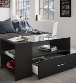 VCM Couchtisch »Holz Sofatisch Couchtisch Schublade Glas Tindala« 1 Stk. tlg.