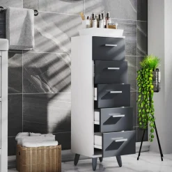 VCM Midischrank »Midischrank Badmöbel Kommode Schubladen Landos M« 1 Stk. tlg.