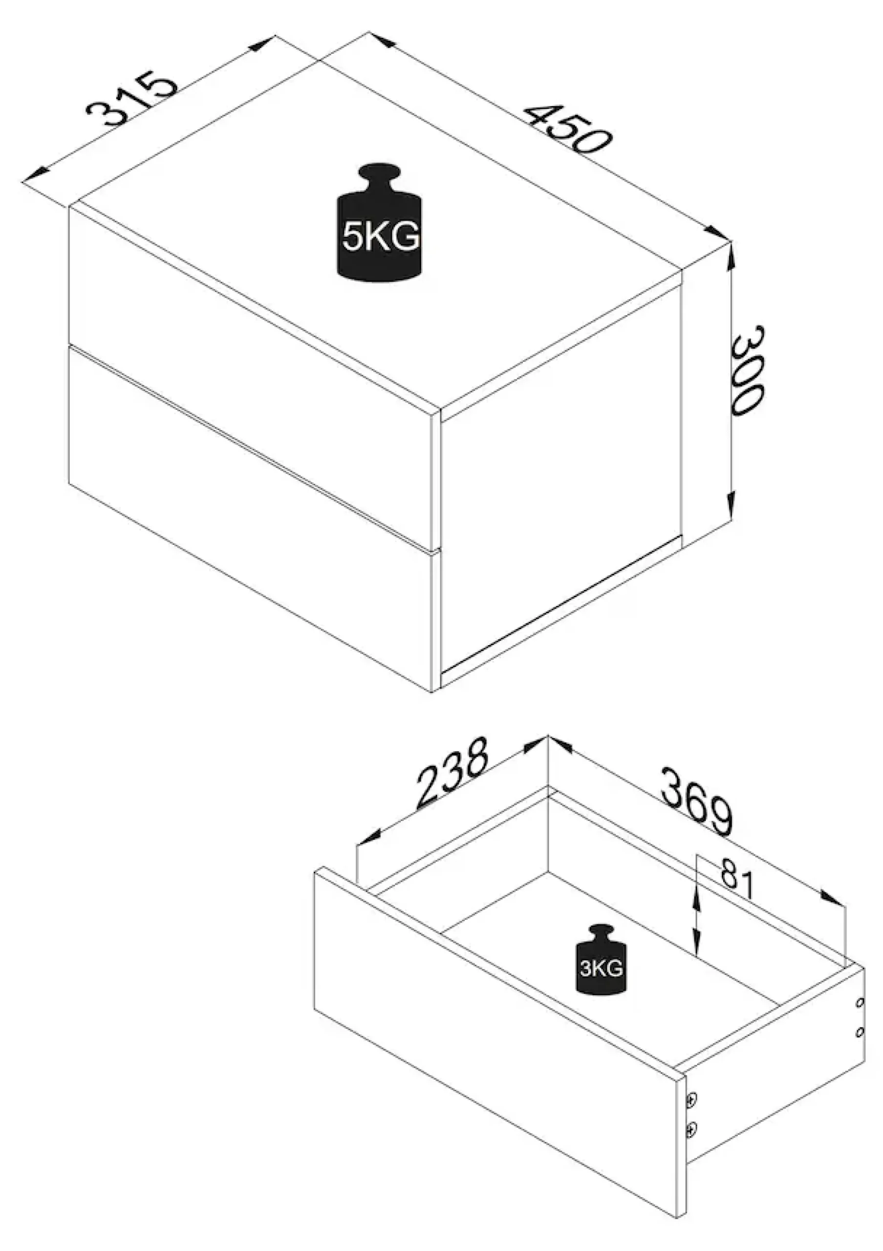 VCM Nachttisch »Holz Wandschublade Wand Hänge Nachttisch Usal L45« 1 Stk. tlg.