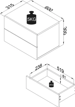 VCM Nachttisch »Holz Wandschublade Wand Hänge Nachttisch Usal L60« 1 Stk. tlg.