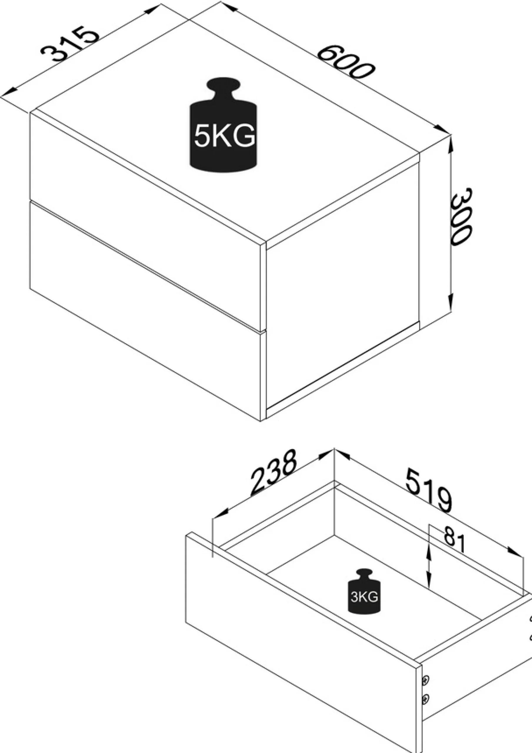 VCM Nachttisch »Holz Wandschublade Wand Hänge Nachttisch Usal L60« 1 Stk. tlg.