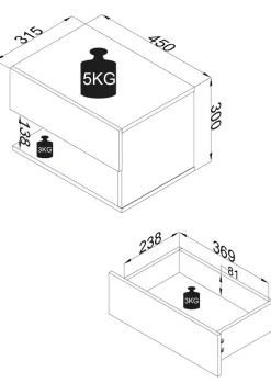 VCM Nachttisch »Wandschublade Wand Hänge Nachttisch Usal XL 45cm« 1 Stk. tlg.